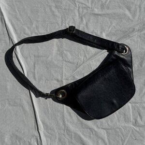 MONZOON Black Leather Sling Bag Bum Bag